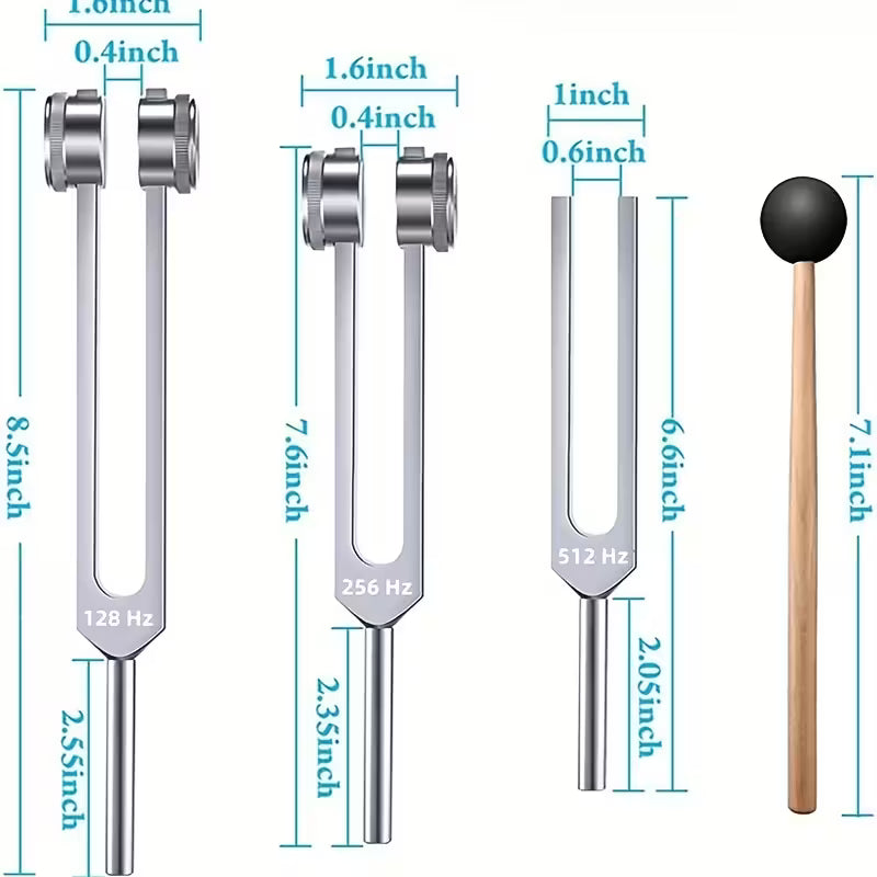 4pcs Tuning Fork Set, Sound Relax Tuning Forks (128Hz, 256Hz, 512Hz)