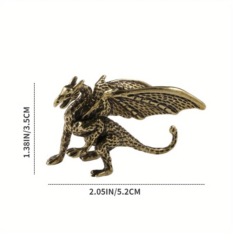 Mythical Brass Flying Dragon Statue with Rustic Design