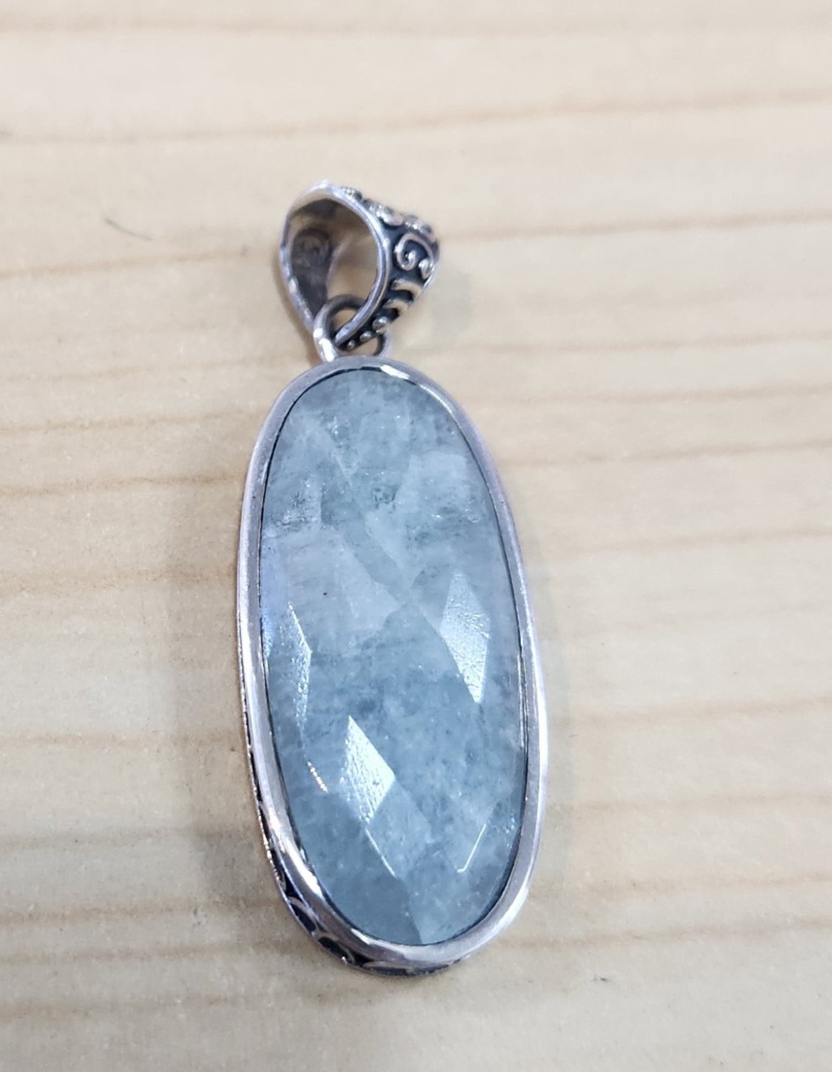 Aquamarine Faceted Sterling Silver Pendant