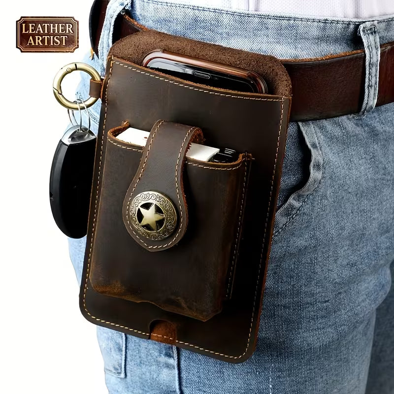 Men's Wild Cattle hide phone waist pack