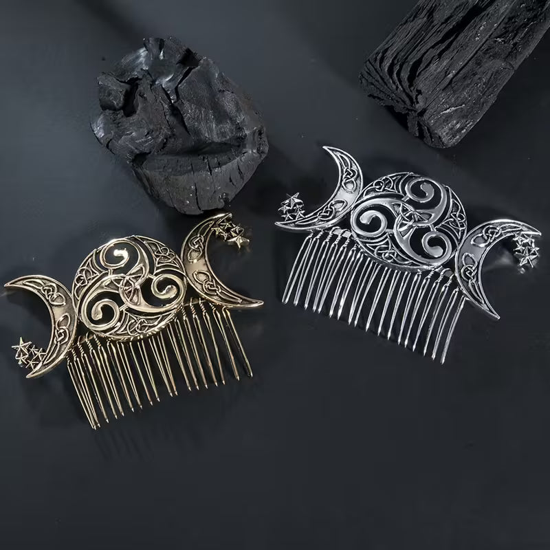 Metal Retro Dark Style Court Double Moon Hair Comb Hair