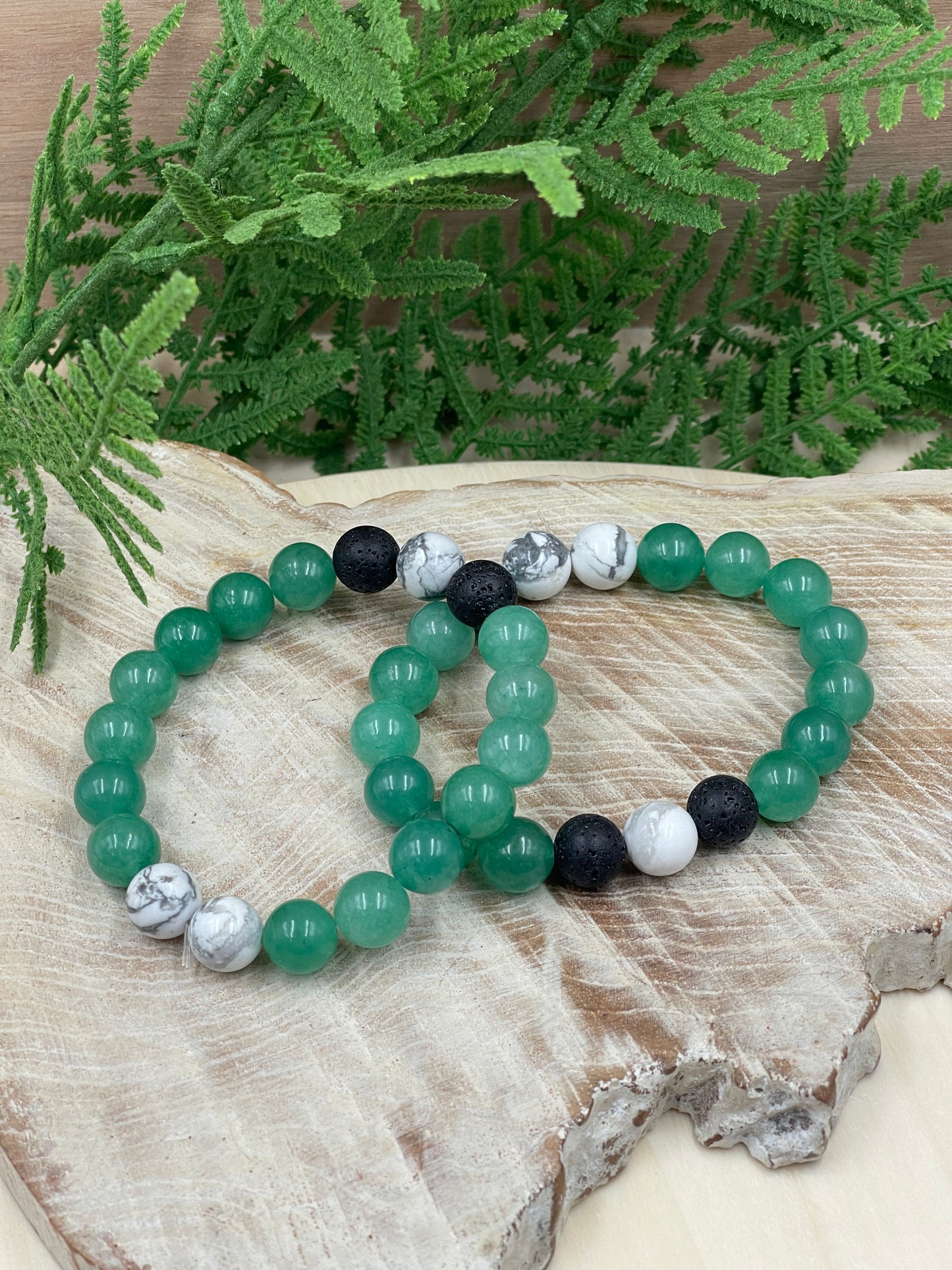 Green Aventurine White Howlite & Lava Stone Bracelets