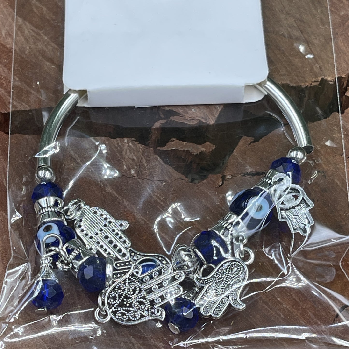 Evil Eye Beaded Bracelet With Silver Charms