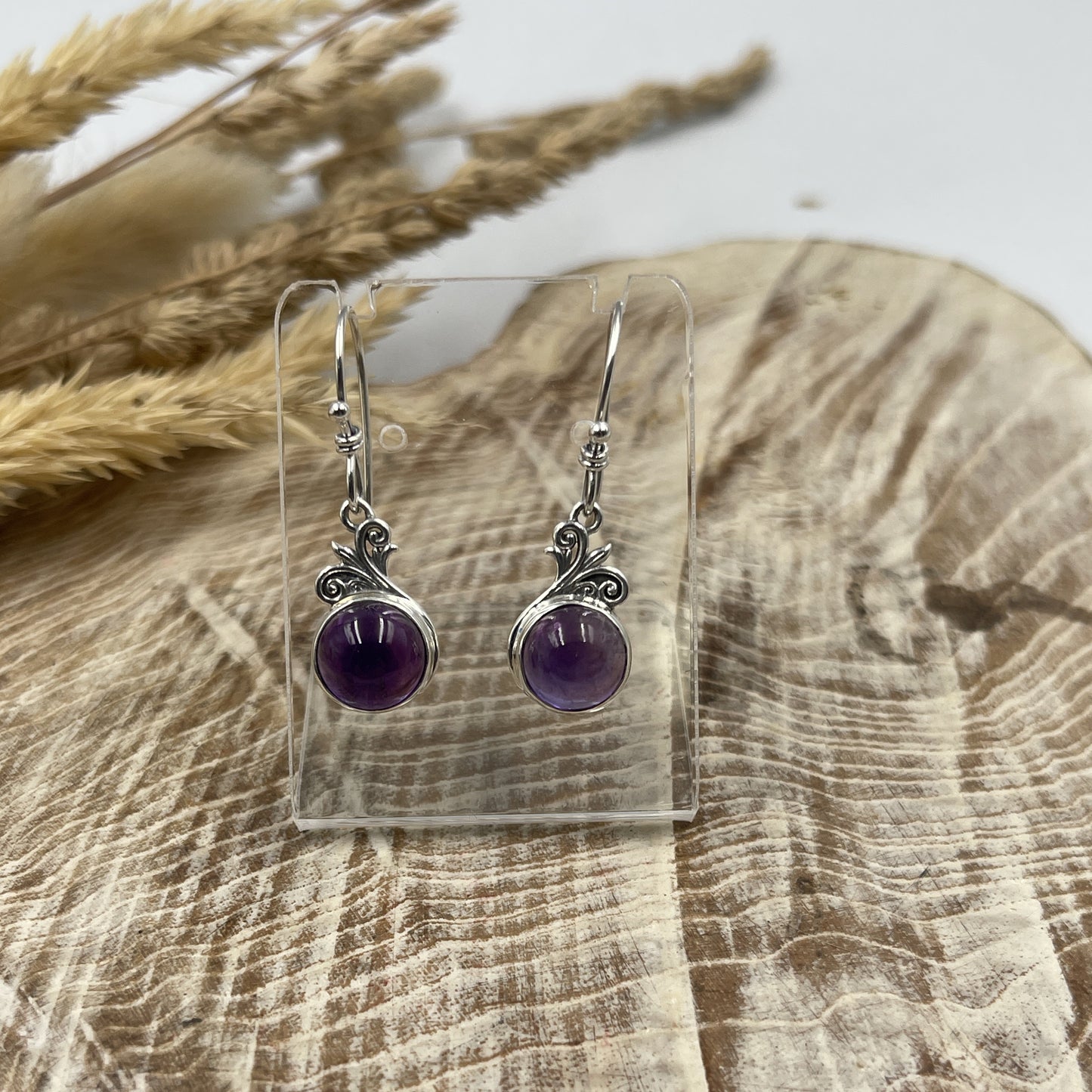 Amethyst Round Sterling Silver Earrings