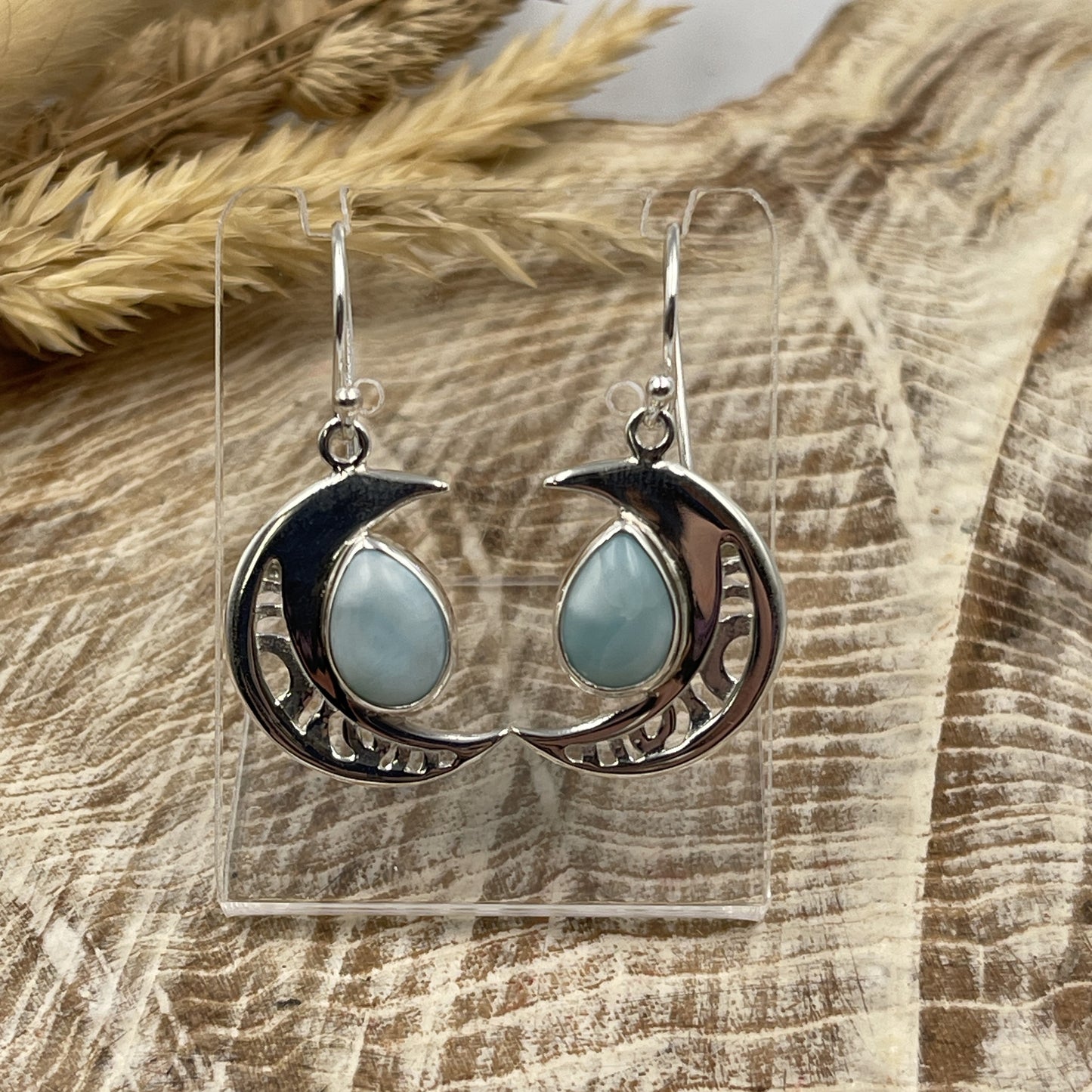 Larimar Moon Cresent Sterling Silver Earrings