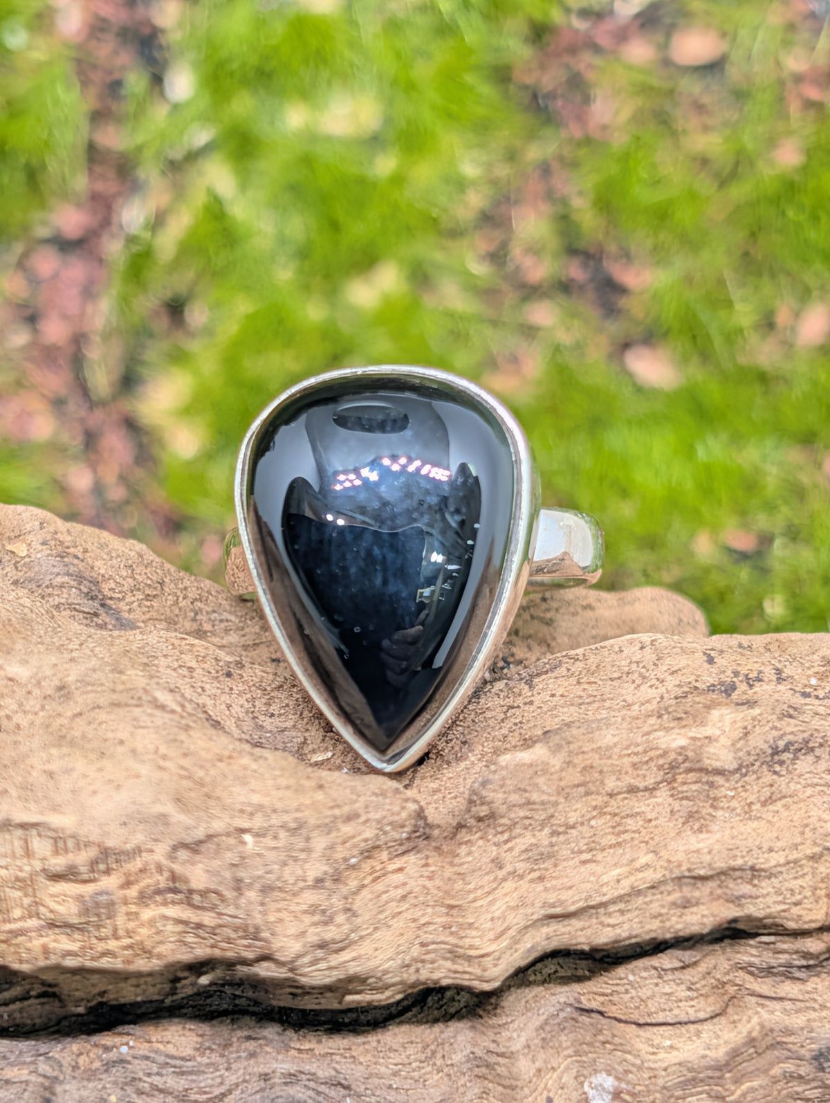Black Onyx Sterling Silver Ring (Size 6)