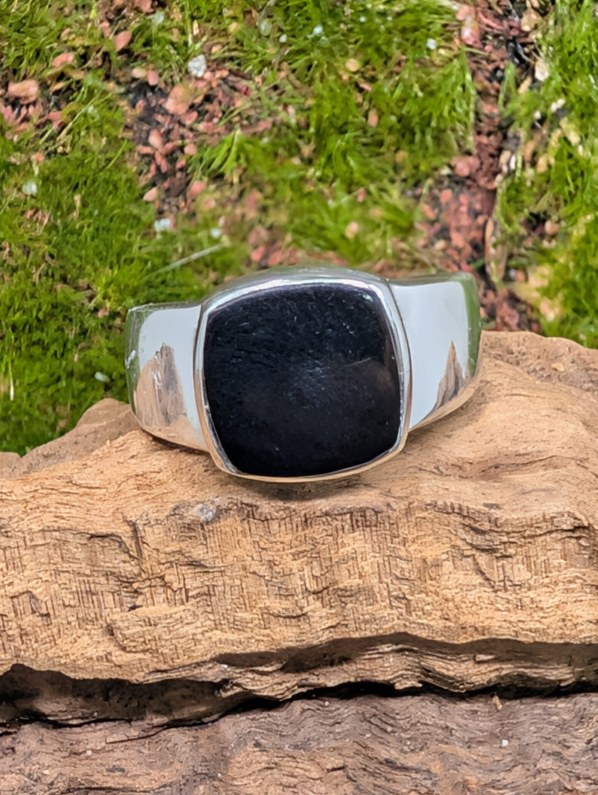 Black Onyx Sterling Silver Unisex Ring (Size 10)