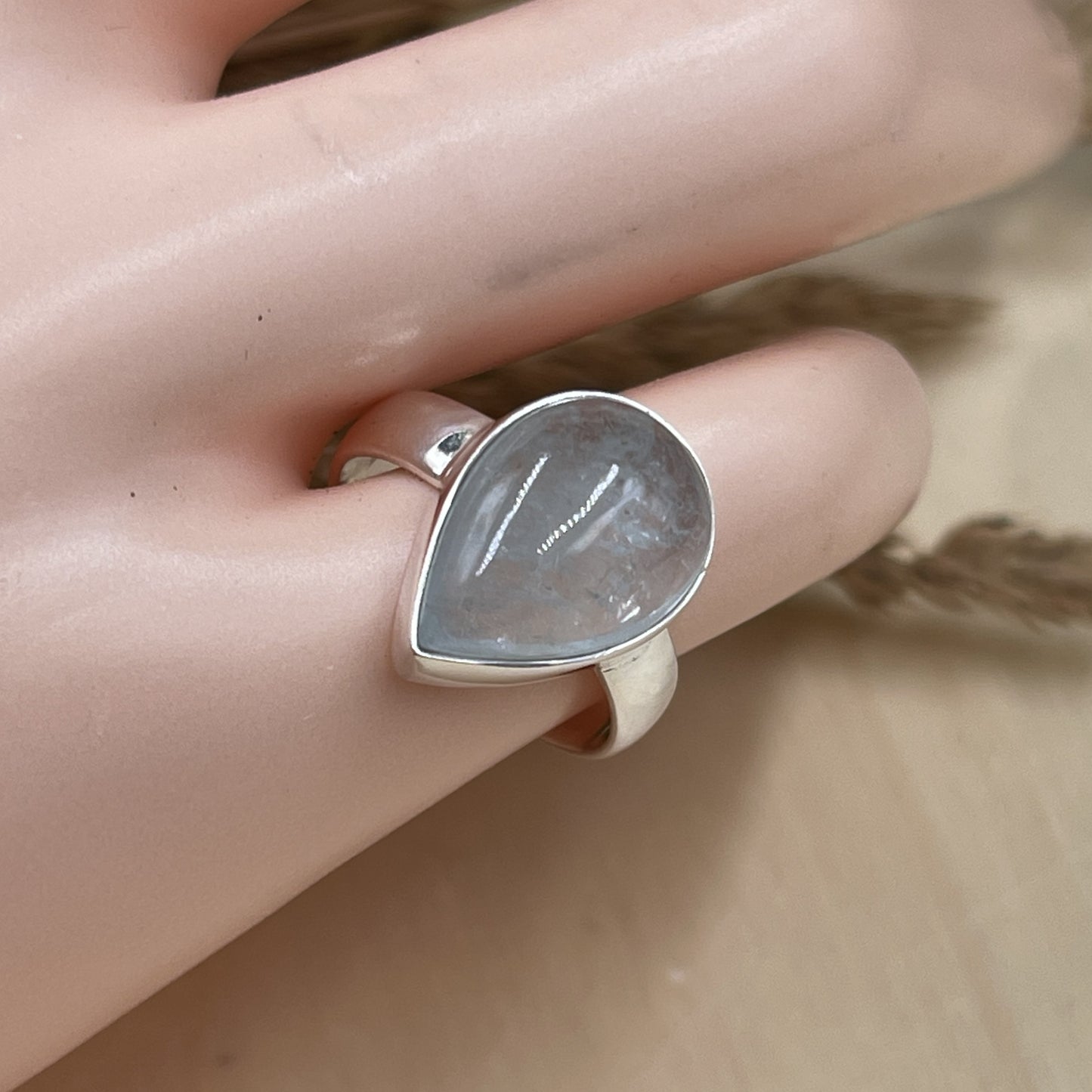 Aquamarine Sterling Silver Ring (Size 6)