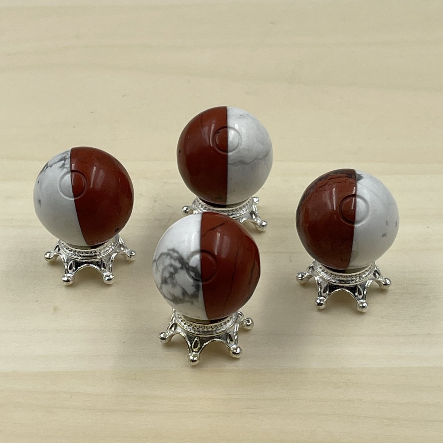 Red Jasper & White Howlite PokeBalls With Sphere Holder