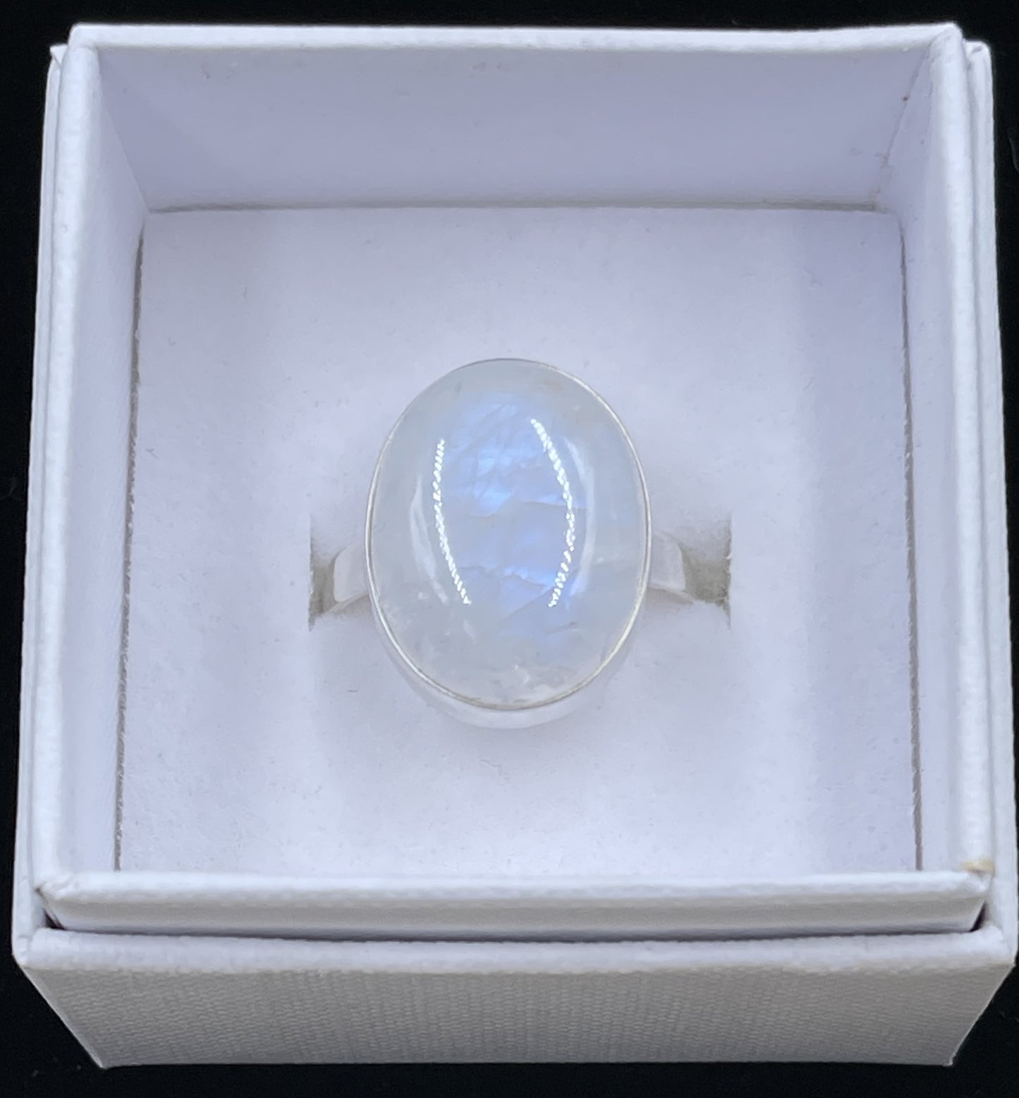 Rainbow Moonstone Sterling Silver Ring (Size 9)