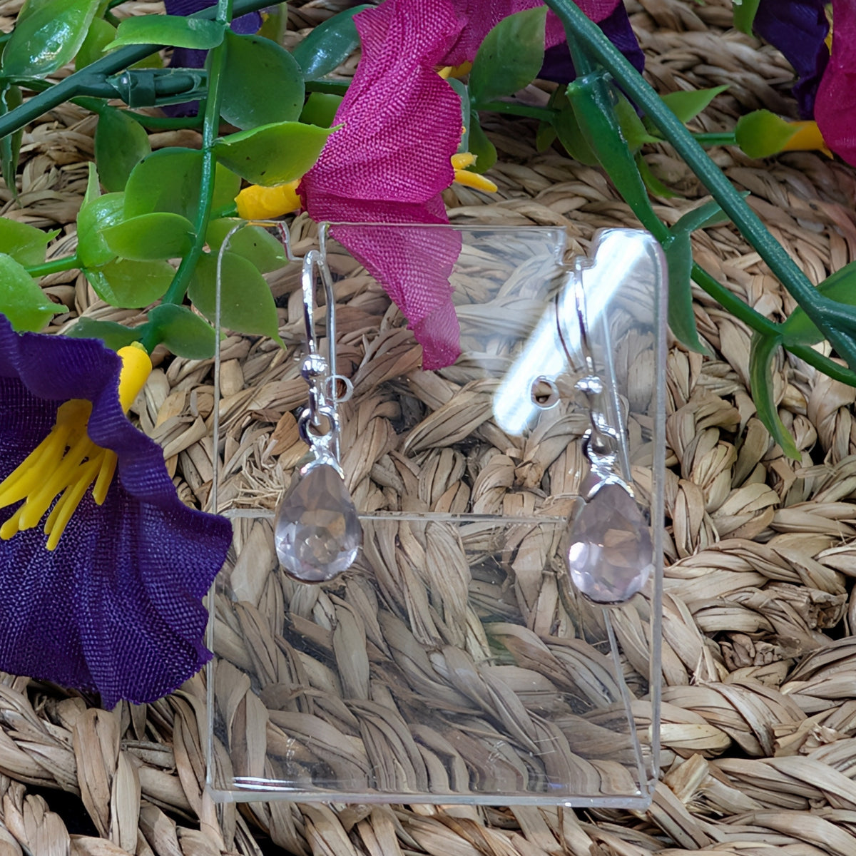 Rose Quartz Sterling Silver Faceted Teardrops