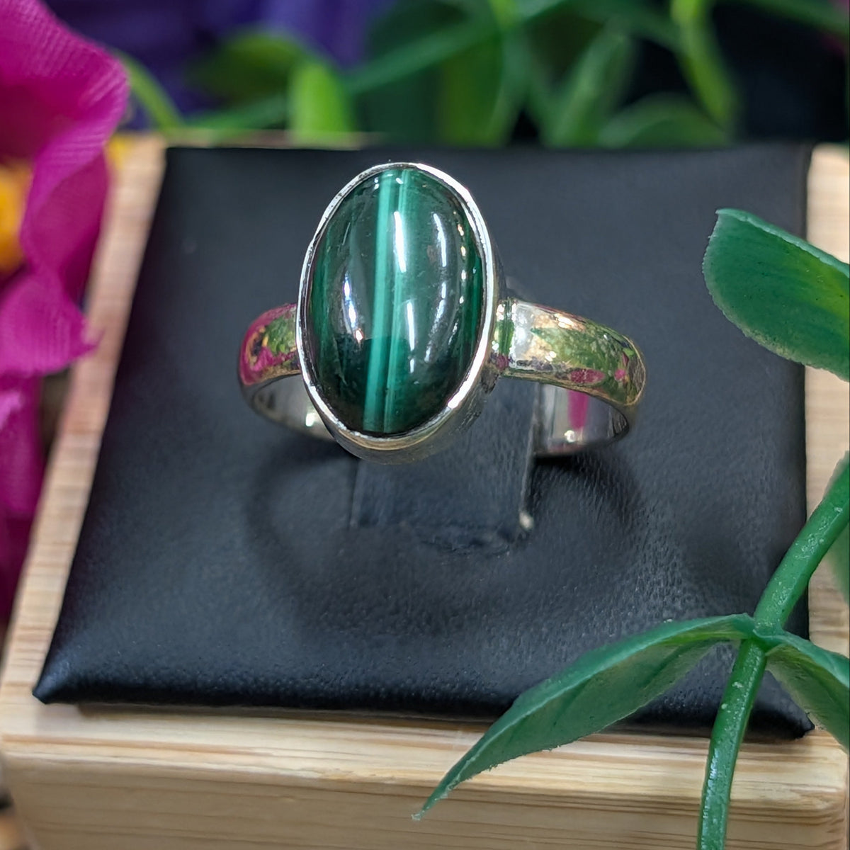 Malachite Sterling Silver Oval Rings