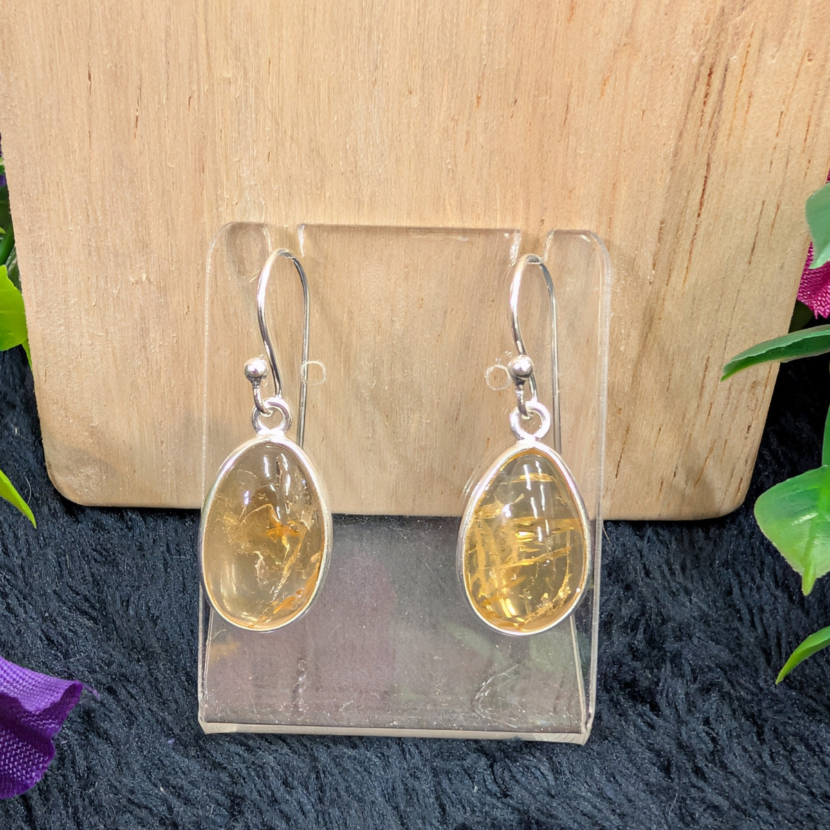 Citrine Sterling Silver Oval Drop Earrings