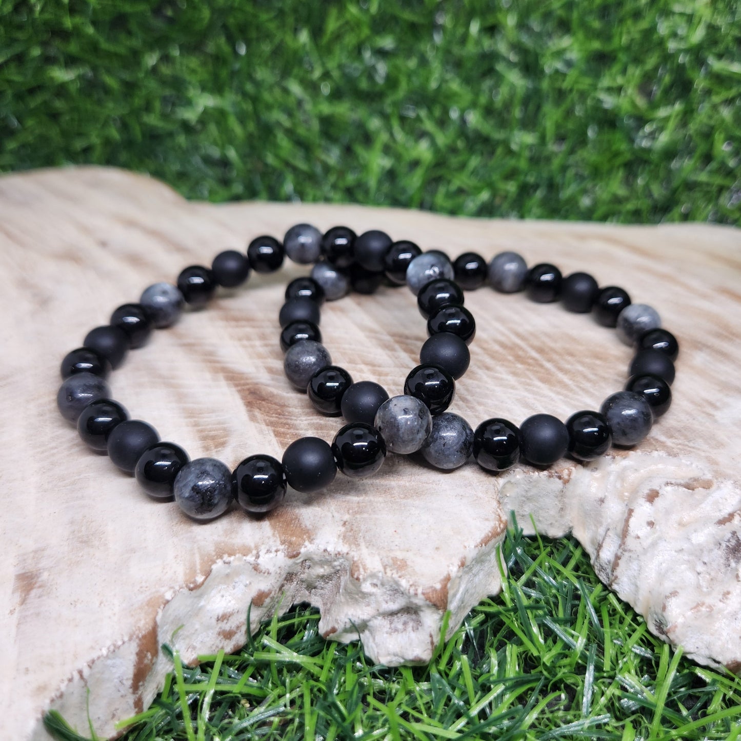 Black Onyx, Black Obsidian & Larvikite Protection Bracelet