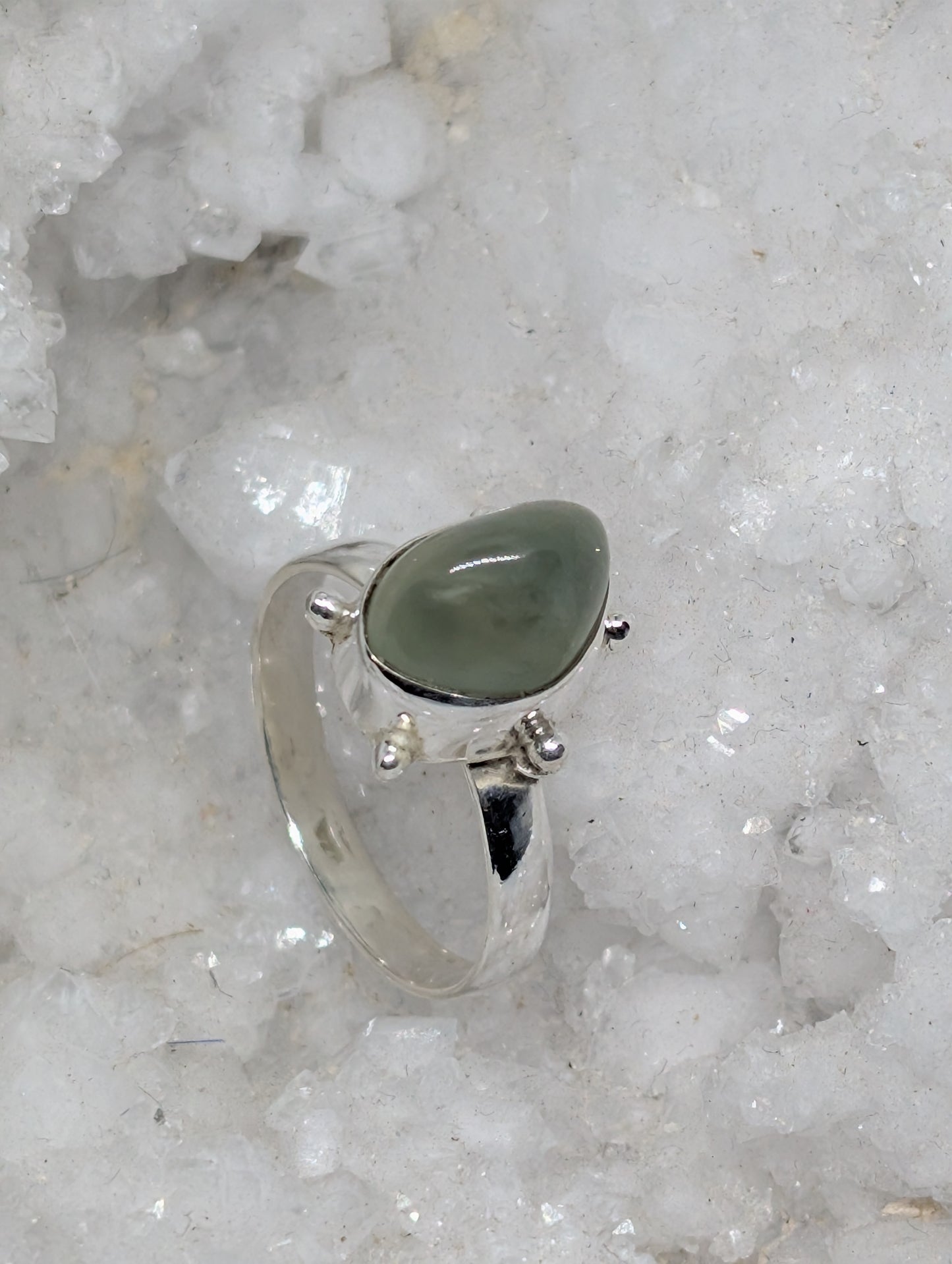 Sterling Silver Prehnite Ring Size 8