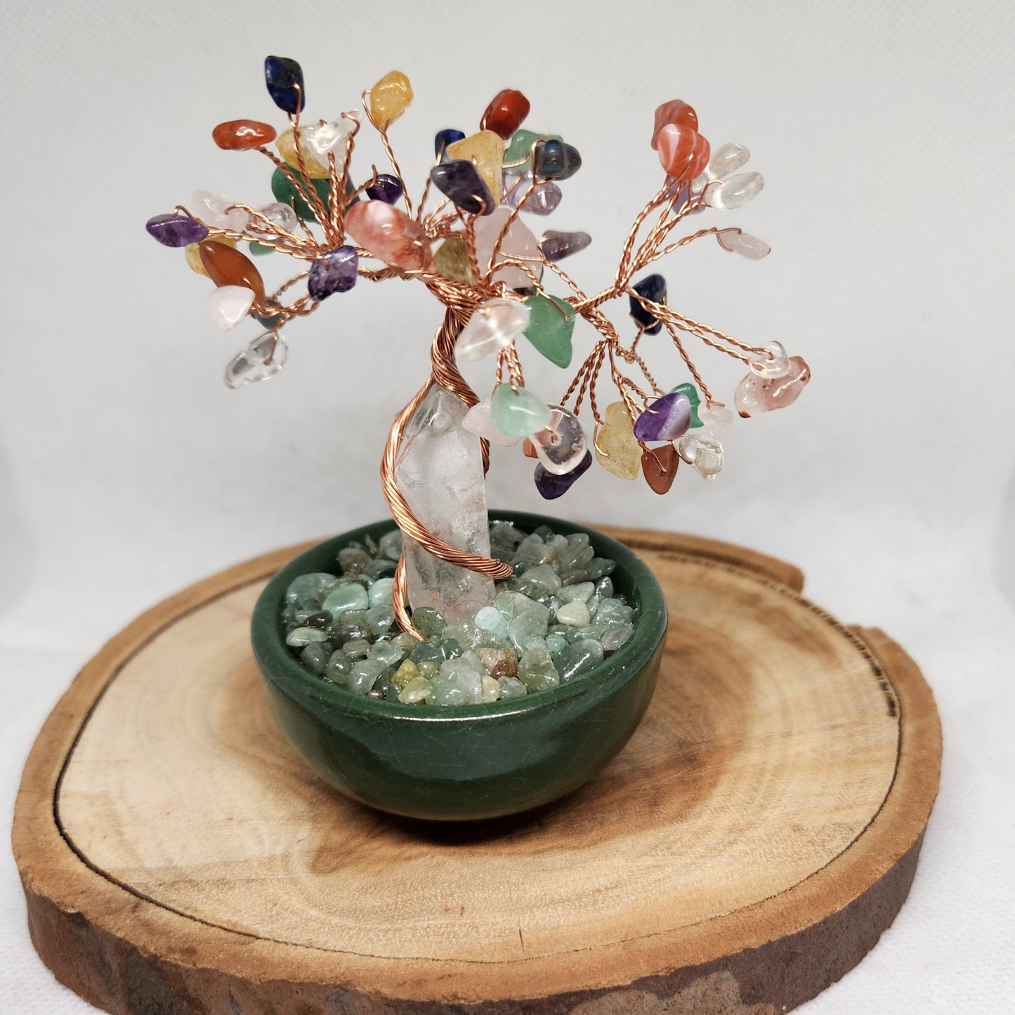 Chakra Tree With Clear Quartz Point In Green Pot