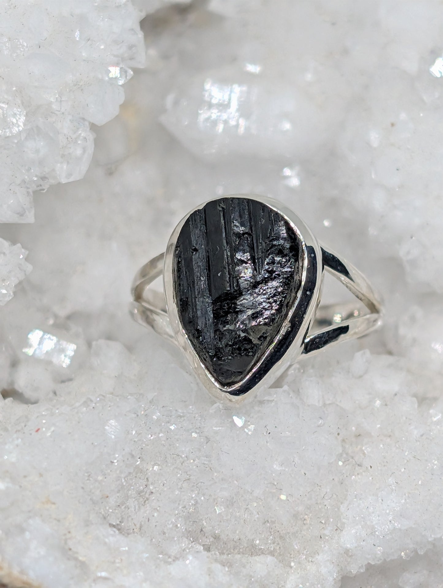 Raw Black Tourmaline Sterling Silver Ring