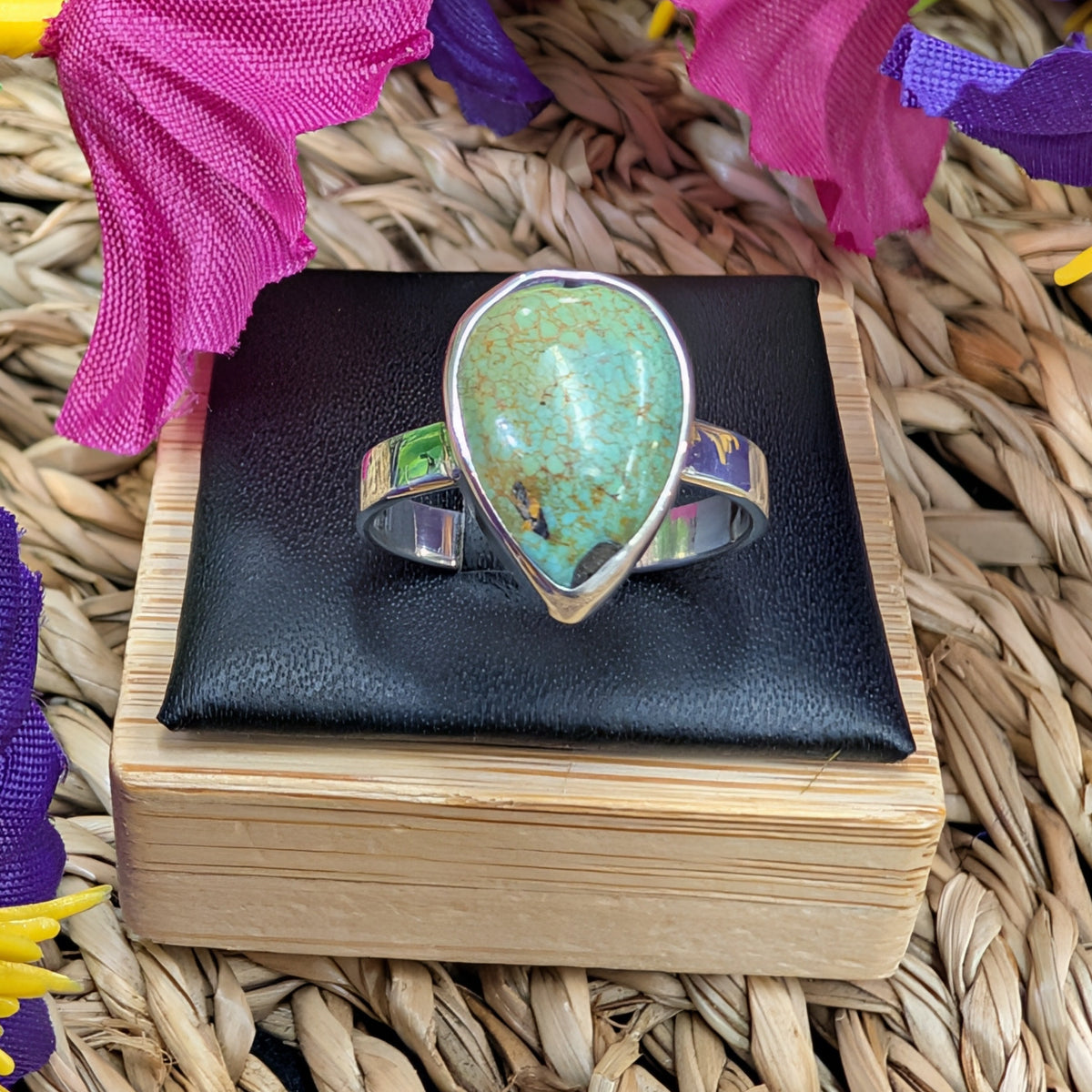Tibetan Turquoise Sterling Silver Ring (Size 7)