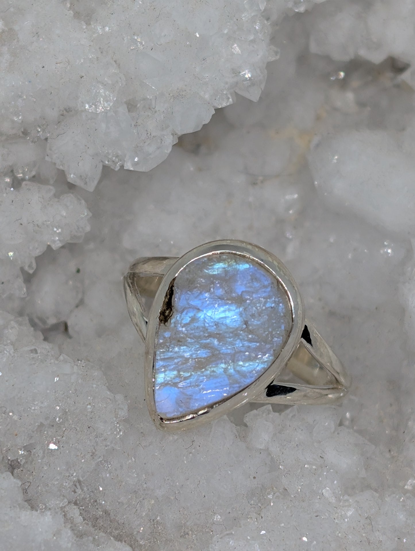 RAW Rainbow Moonstone Sterling Silver Ring (Size 11)