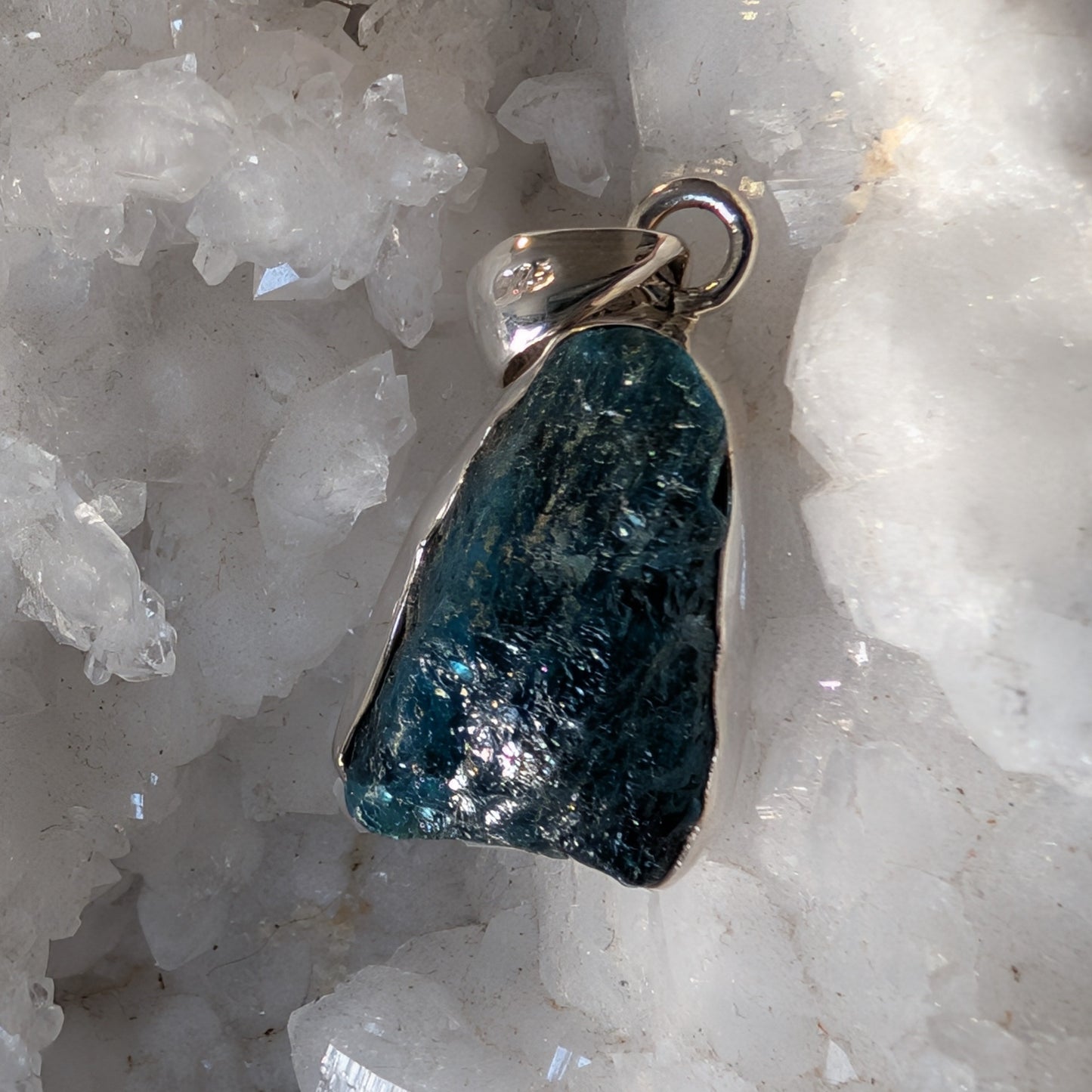 Raw Blue Apatite Sterling Silver Pendant