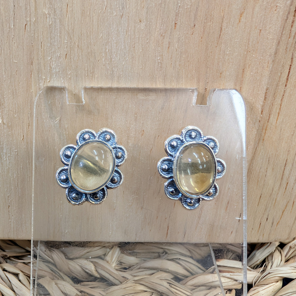 Citrine Sterling Silver Oval Stud Earrings