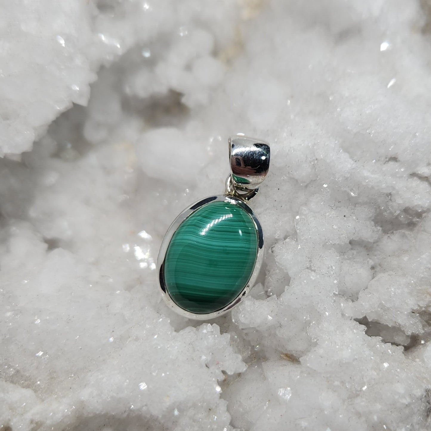 Malachite Sterling Silver Oval Pendant