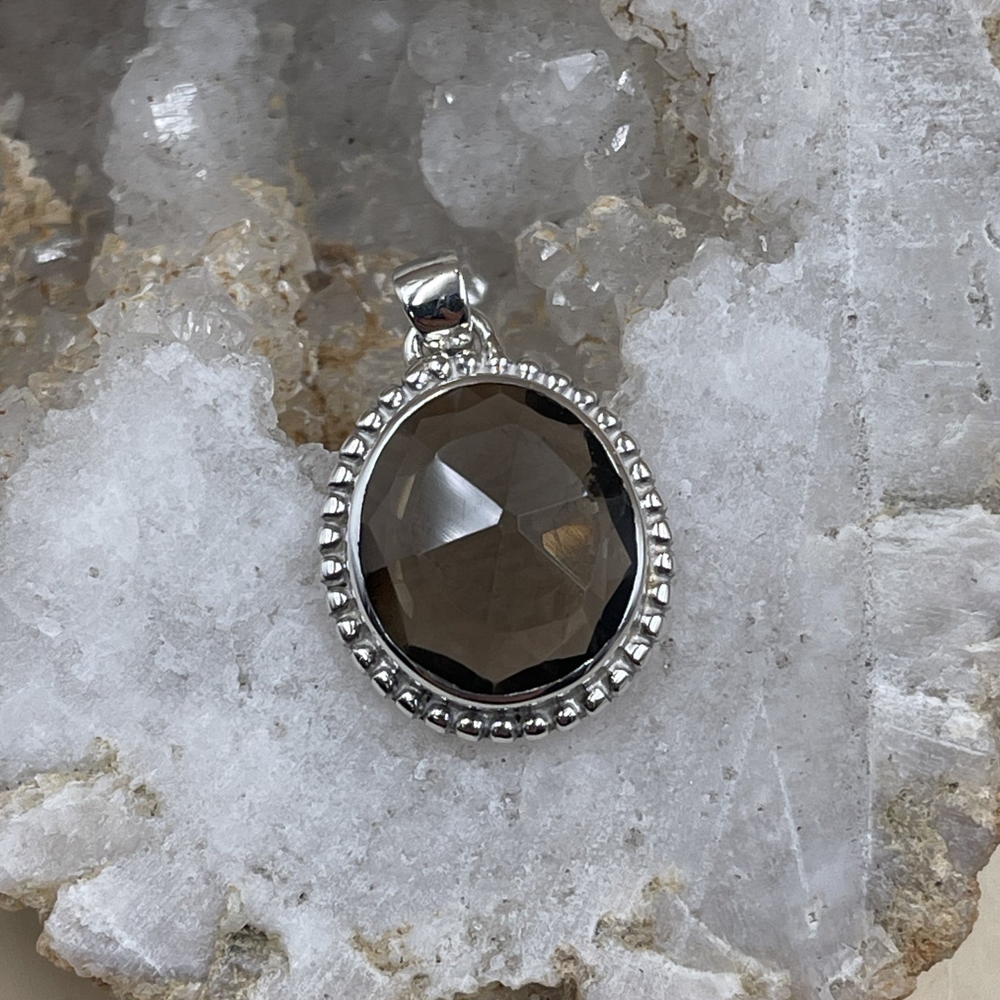 Smoky Quartz Filigree Oval Sterling Silver Pendant