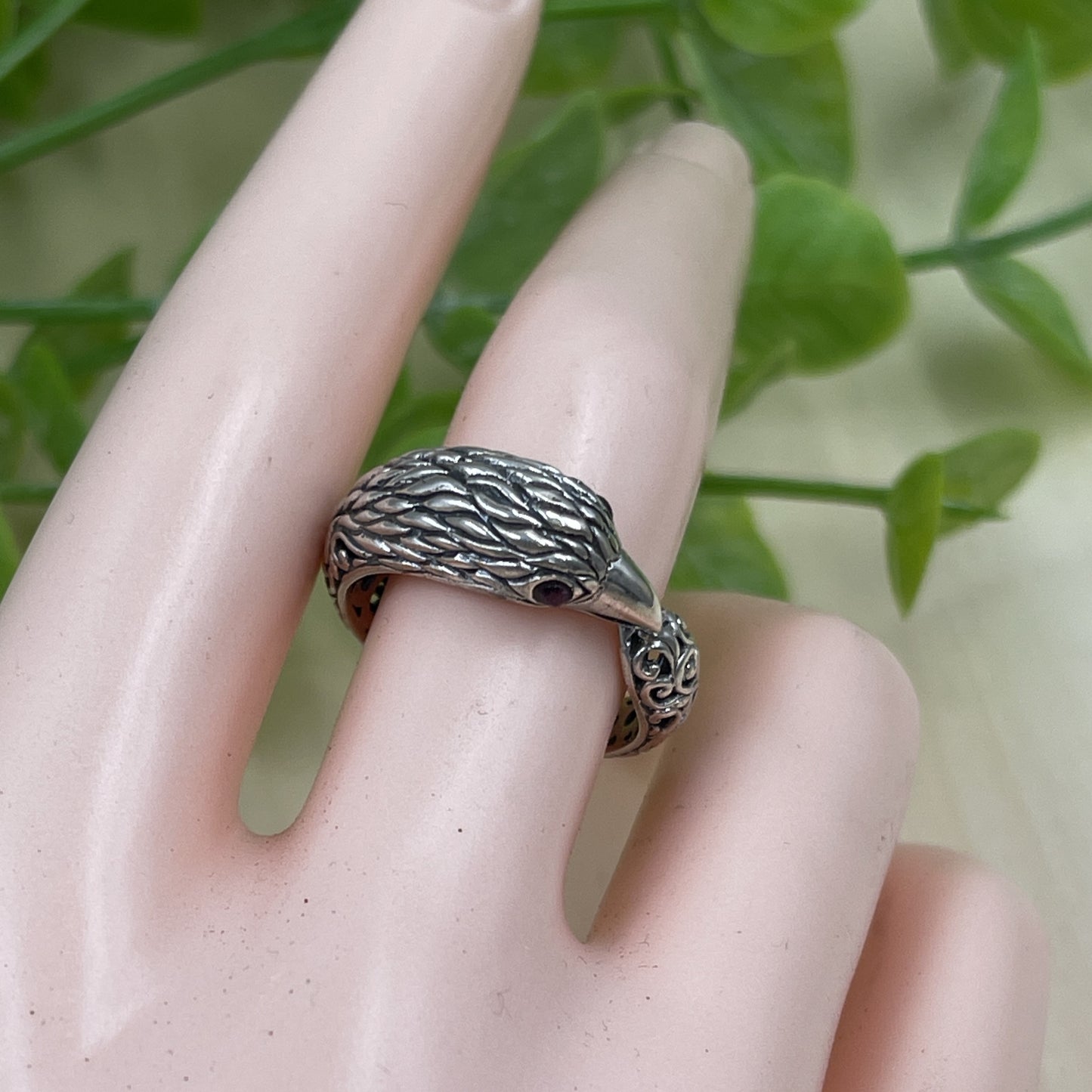 Unisex Sterling Silver Eagle Ring With Garnet Eyes