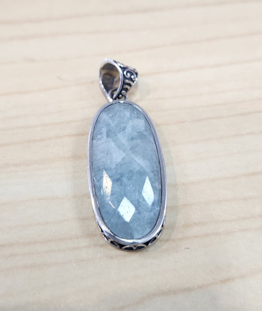 Aquamarine Faceted Sterling Silver Pendant