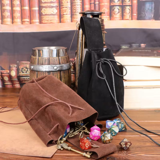 Medieval Renaissance Suede/Leather Drawstring Pouch