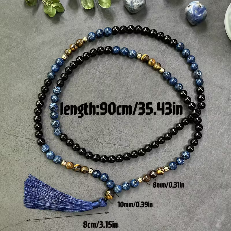 Handcrafted 108 Tiger Eye & Agate Mala Necklace