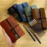 8pcs Vintage Spiral Notebook and Black Golden Pen Set