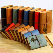 8pcs Vintage Spiral Notebook and Black Golden Pen Set