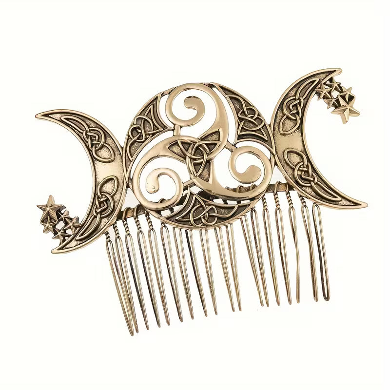 Metal Retro Dark Style Court Double Moon Hair Comb Hair