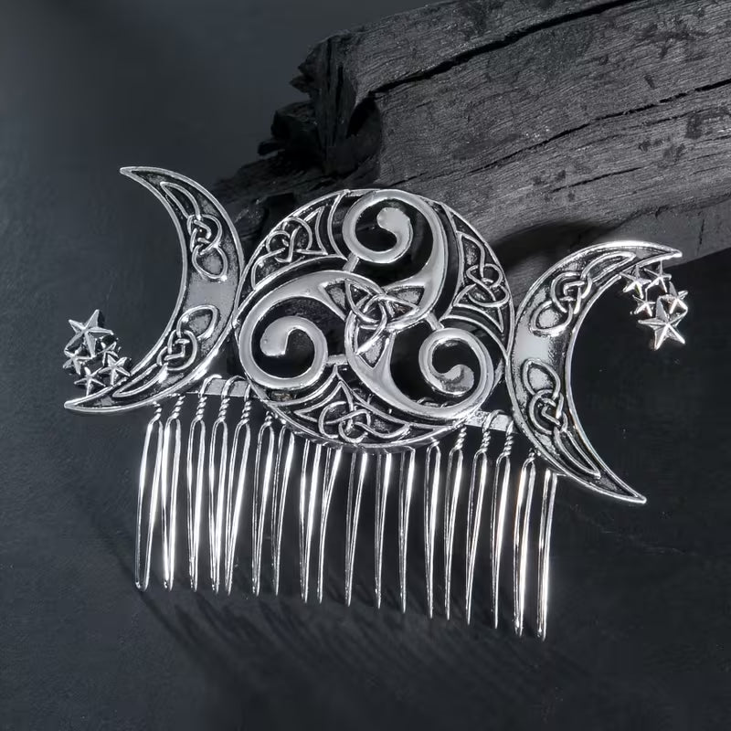 Metal Retro Dark Style Court Double Moon Hair Comb Hair
