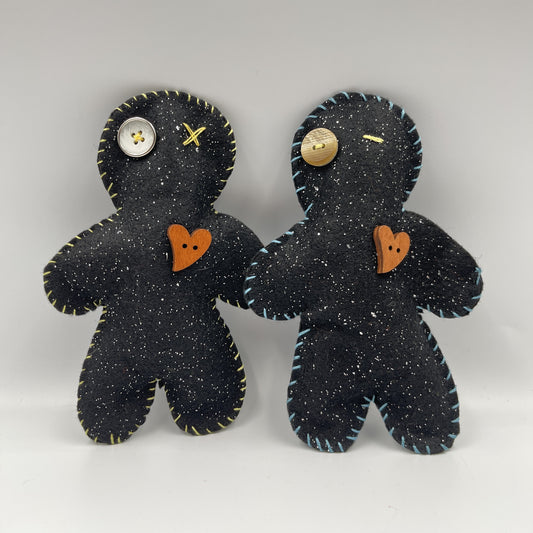 Voodoo Doll - Black with Silver Sparkle - Large