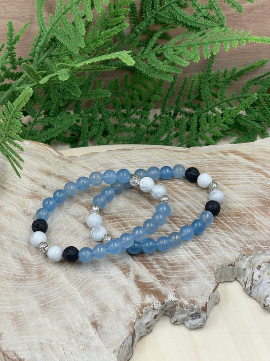 Aquamarine White Howlite & Lava Stone Bracelet