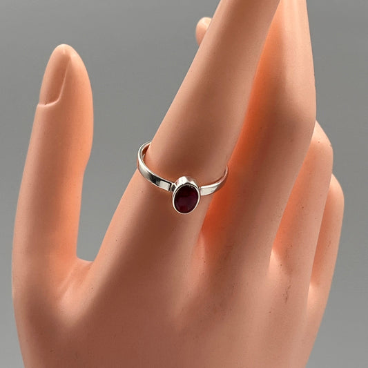 Ruby Oval Ring Sterling Silver (Size 10)