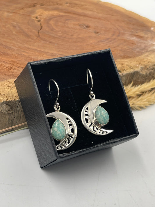 Amazonite Moon Earrings