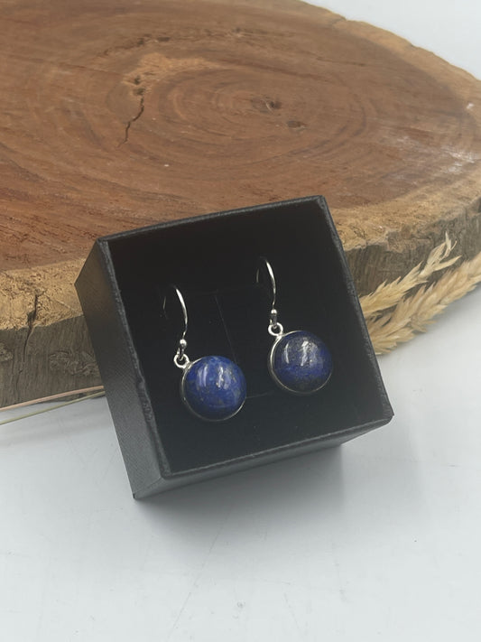 Round Lapis Lazuli Earrings Sterling Silver