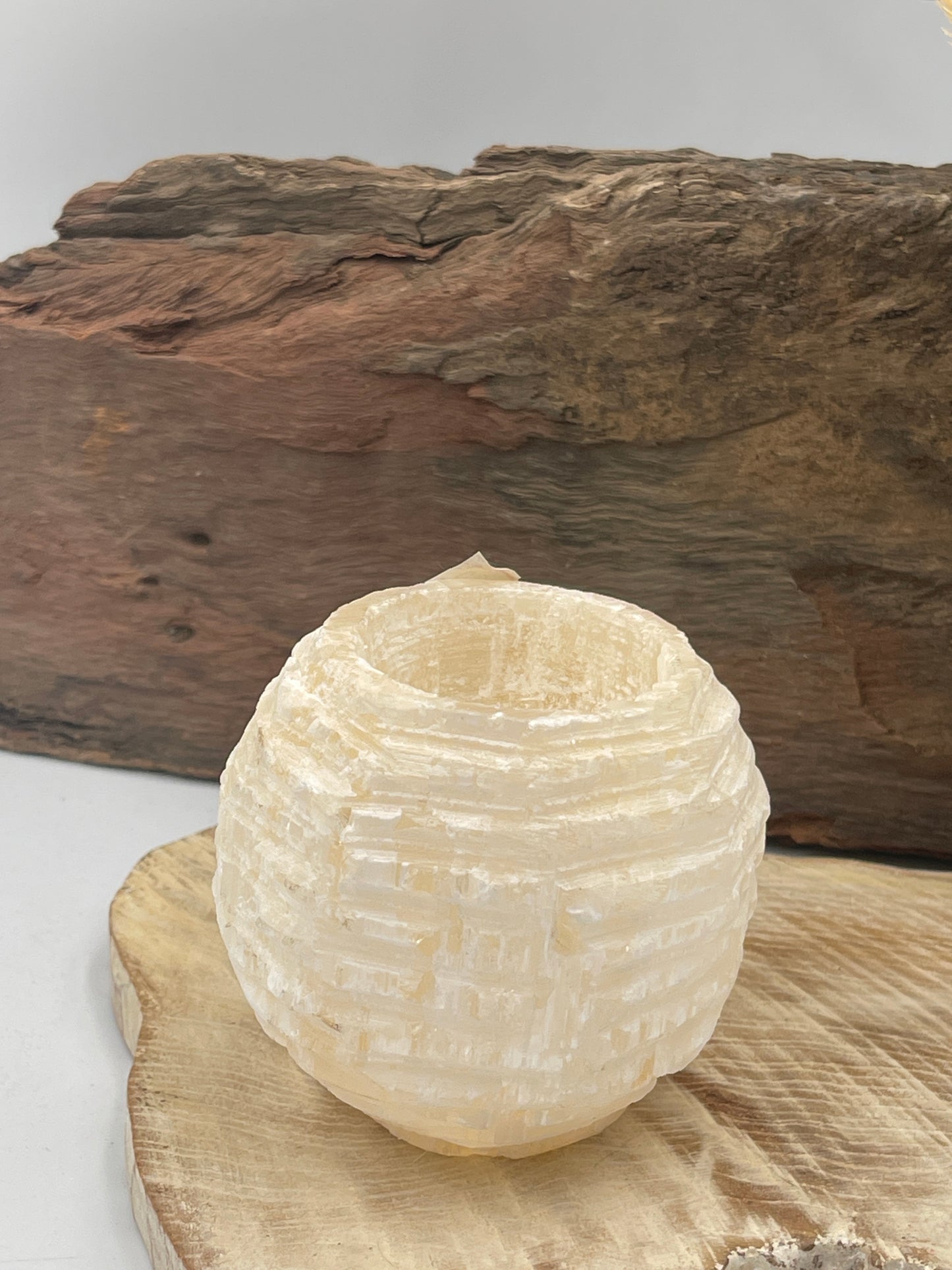 Raw Selenite T-Light Candle Holder