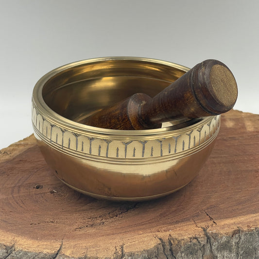 Tibetan Think Etched Singing Bowl with stick 400g-499g