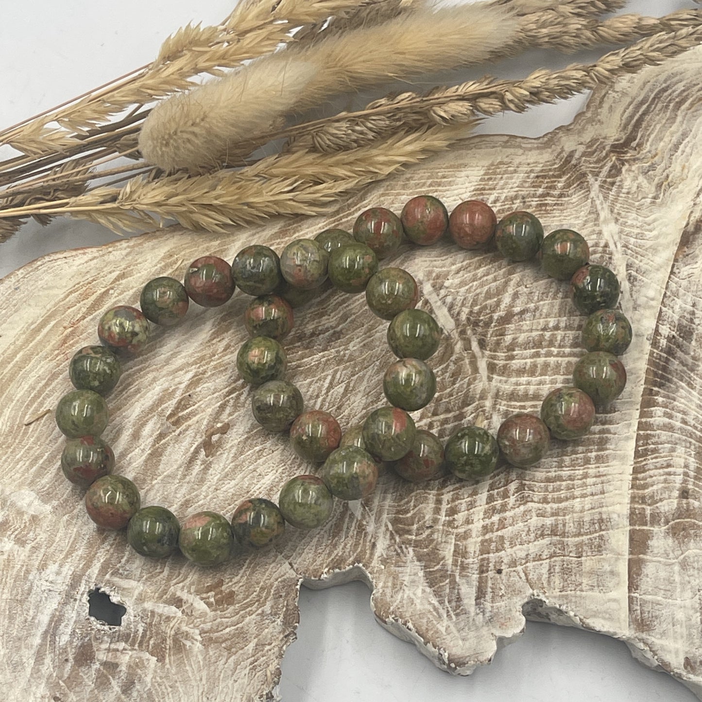 Unakite Bead Bracelet - 10mm