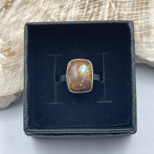 Tibetan Turquoise & Copper Sterling Silver Ring (Size 8)