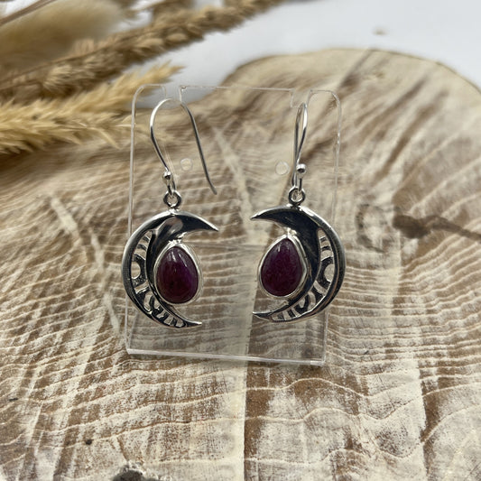 Ruby Moon Cresent Sterling Silver Earrings