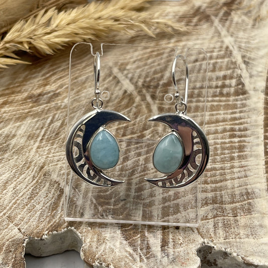Larimar Moon Cresent Sterling Silver Earrings