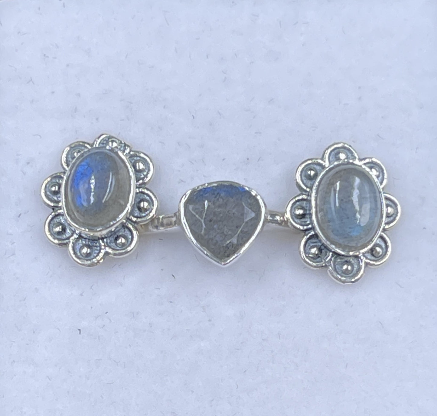Labradorite Sterling Silver Heart Ring & Earring Set