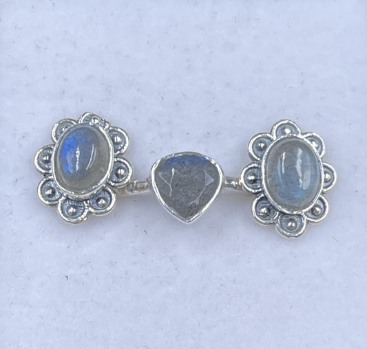 Labradorite Sterling Silver Heart Ring & Earring Set