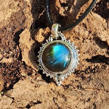 Labradorite Round Sterling Silver Pendant