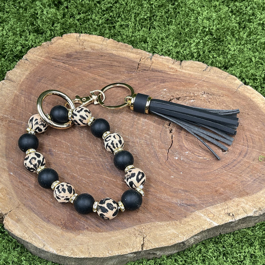 Leopard Print Silicone Beads Keyrings Handmade